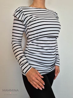 Kismama fekete-fehér csíkos hosszú ujjú szoptatós blúz Kismama fekete-fehér csíkos hosszú ujjú szoptatós blúz