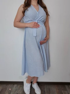 Kismama és szoptatós csíkos nyári ruha - kék