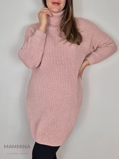 Garbós nyakú kötött tunika - púder csillám