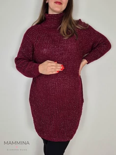 Garbós nyakú kötött tunika - burgundi csillám