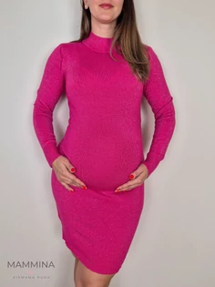 Kismama kötött ruha - magenta csillám