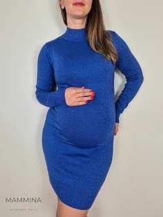 Kismama kötött ruha - kék csillám