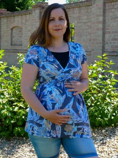 Kismama szoptatós felső szürke virágos