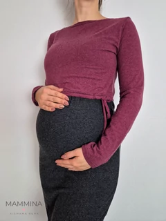 Kismama és szoptatós hosszú ujjú ruha málna-grafit