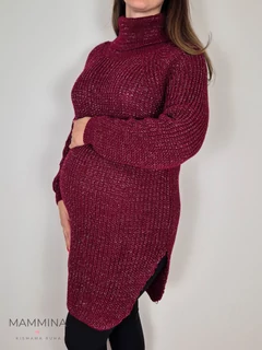 Garbós nyakú kötött tunika - burgundi csillám Garbós nyakú kötött tunika - burgundi csillám