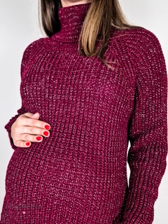 Garbós nyakú kötött tunika - burgundi csillám Garbós nyakú kötött tunika - burgundi csillám