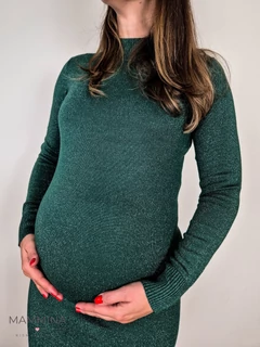 Kismama kötött ruha - sötétzöld csillám Kismama kötött ruha - sötétzöld csillám