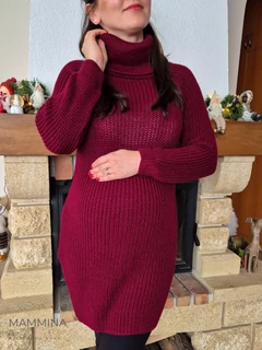 Garbós nyakú kötött tunika - burgundi