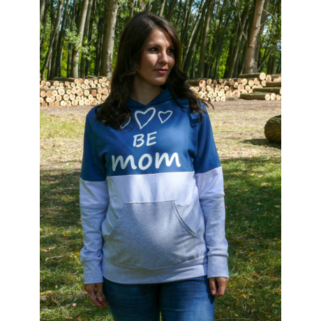 BE MOM kapucnis kismama és szoptatós pulóver kék