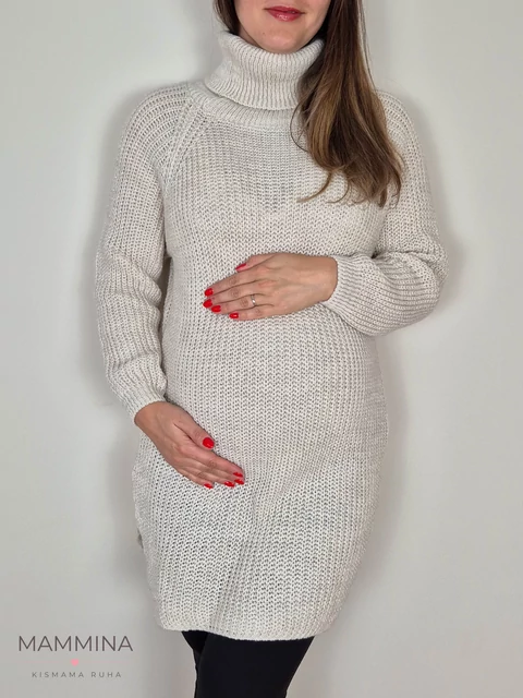 Garbós nyakú kötött tunika - világosbézs csillám Garbós nyakú kötött tunika - világosbézs csillám