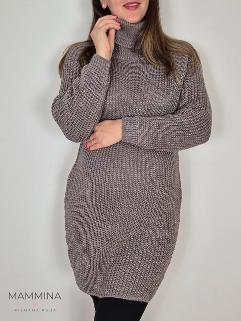 Garbós nyakú kötött tunika - hamvas barna csillám Garbós nyakú kötött tunika - hamvas barna csillám